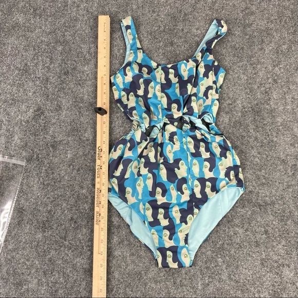 Samantha Pleet Tabernacle One Piece Swimsuit Blue Face Cutouts Size S - Picture 5 of 7